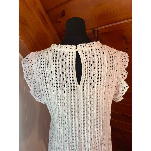 Madewell Eyelet Lace Ruffle Sleeve Pintuck Mini Dress sz L - Picture 5 of 9